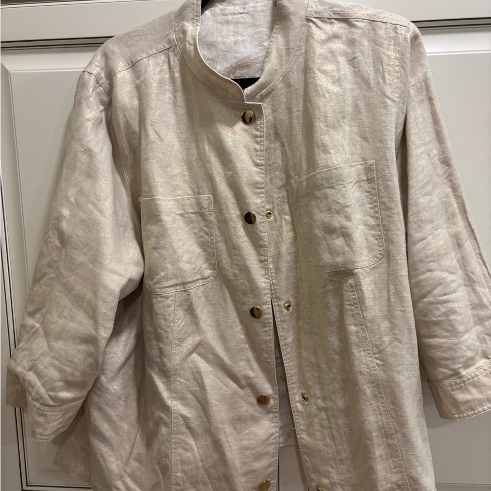 Chico's Neutral Linen Utility Jacket in Light Beige reversible